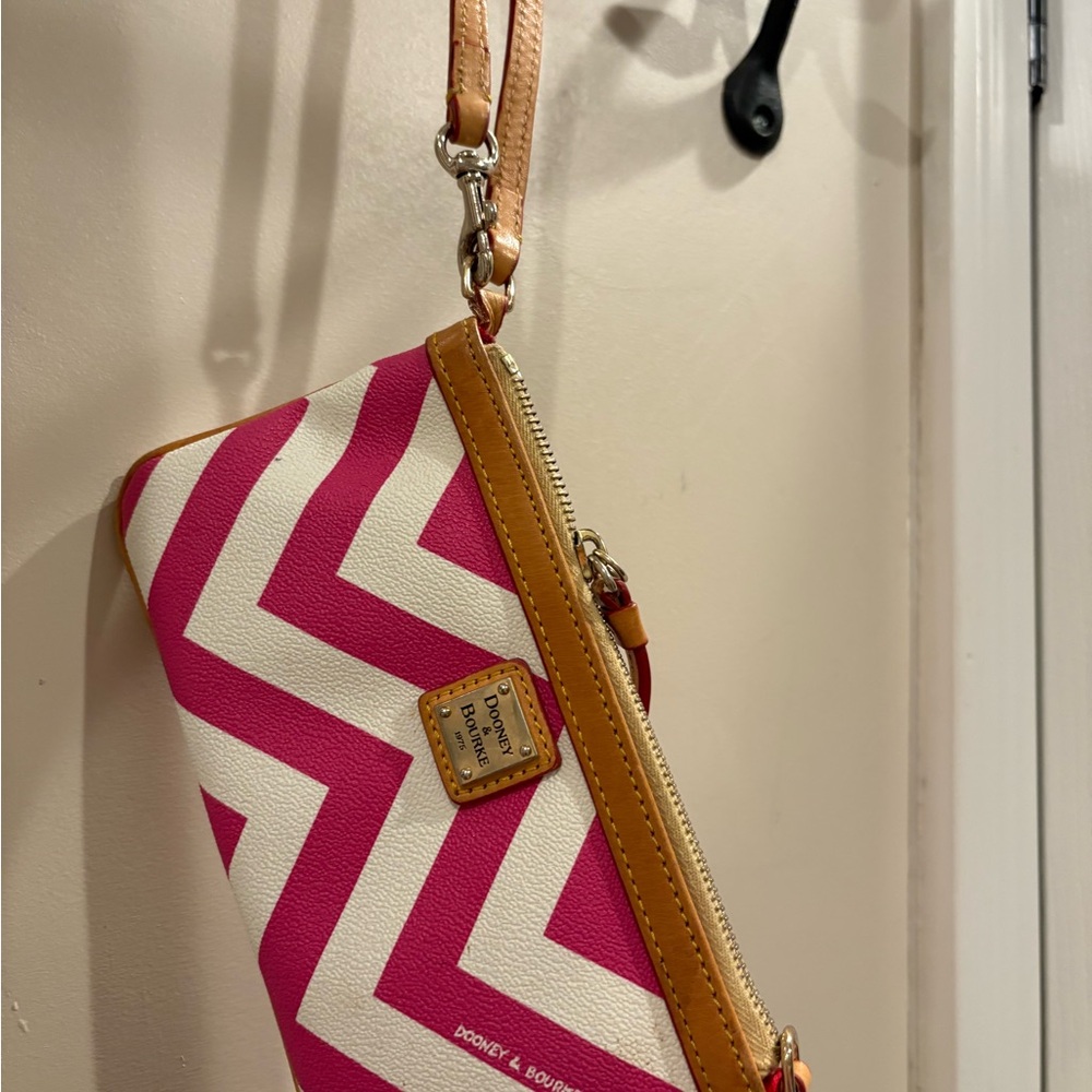 Dooney & Bourke Fuchsia and Tan Chevron Wristlet